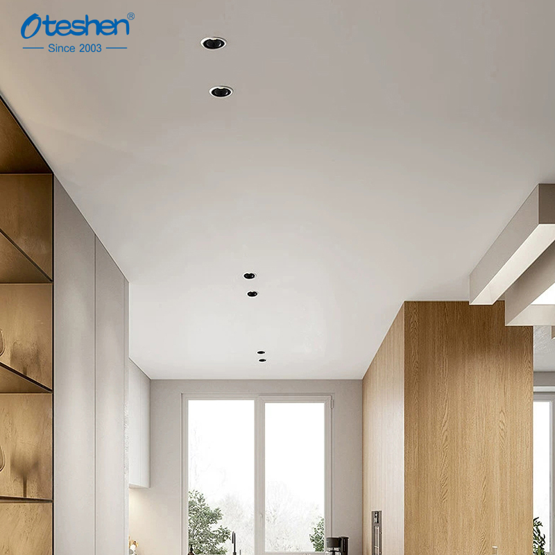 Black baffle LED recessed downlight LTD1420T-9 9W in living room Downlight da incasso a LED con deflettore nero LTD1420T-9 9W nel soggiorno