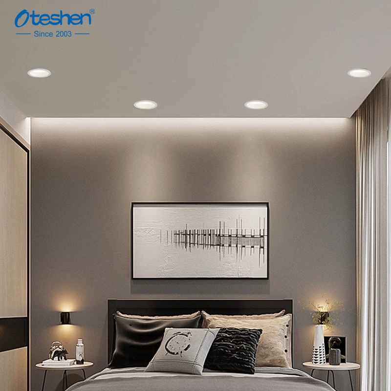 LTD15白色场景White LED recessed downlight in modern bedroom interior图- نور پایین LED سفید در فضای داخلی اتاق خواب مدرن