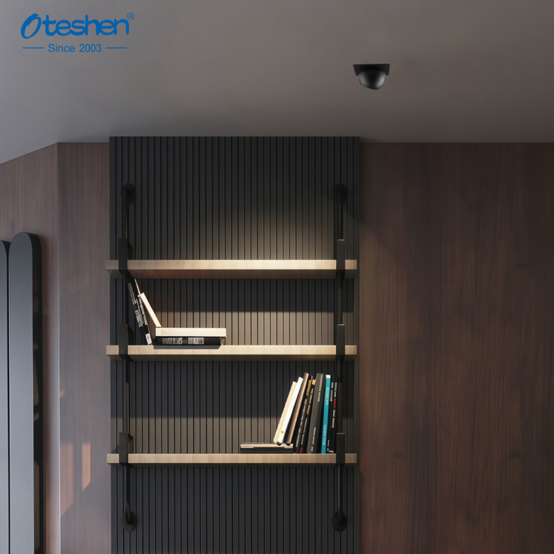 Alt: Adjustable recessed LED downlight application in modern interior accent lighting Alt: Adjustable recessed LED downlight application in modern interior accent lighting