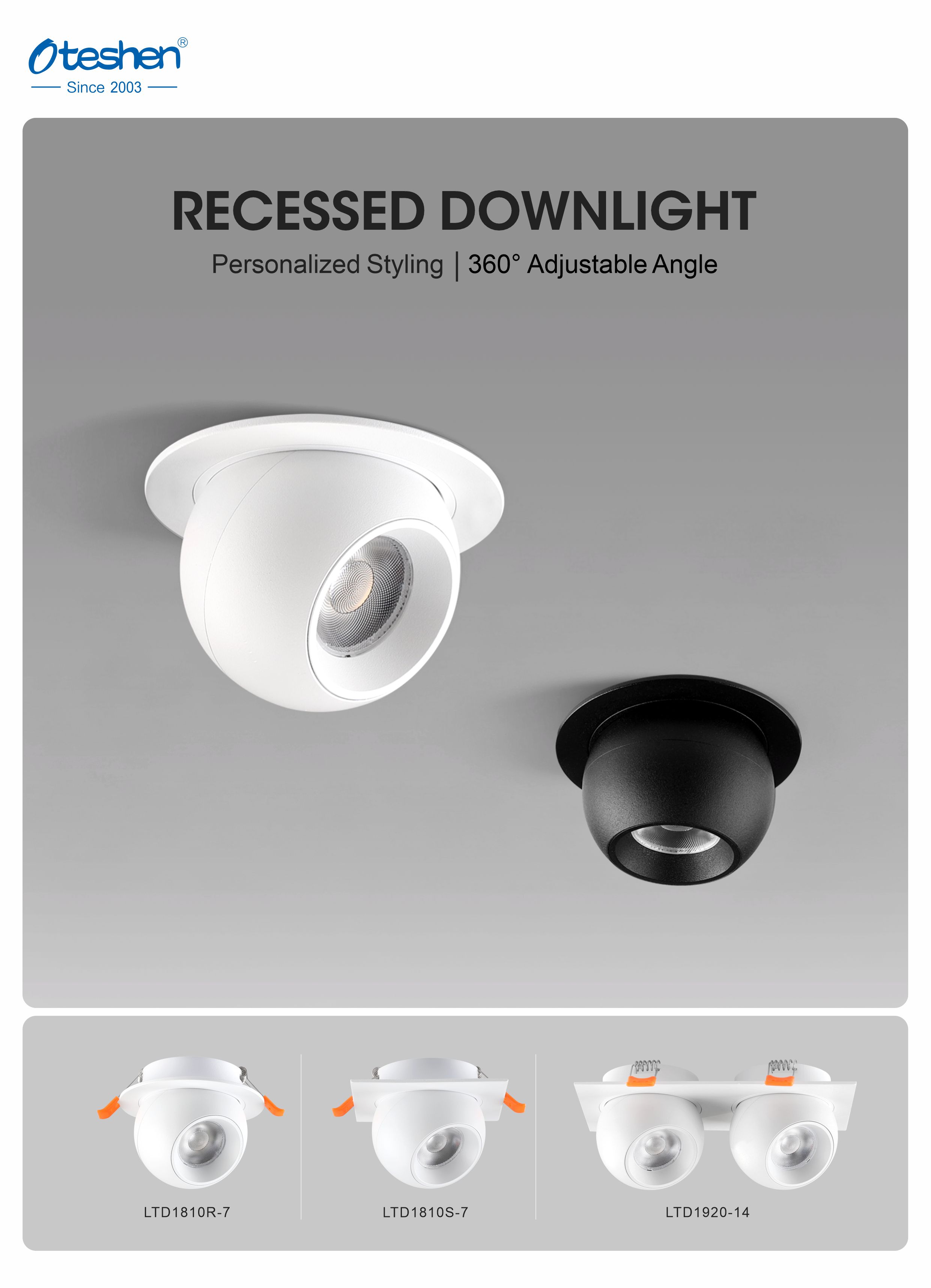 360 degree adjustable recessed LED downlight white and black finish comparison 360 degree adjustable recessed LED downlight white and black finish comparison
