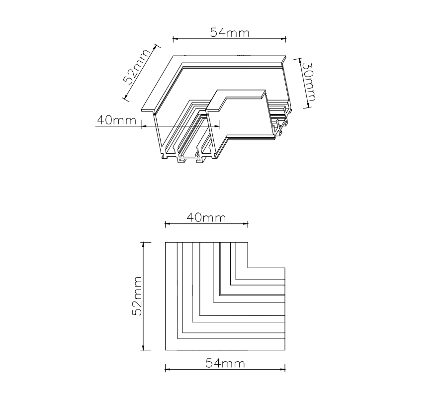 Recess Mount L Shape Horizontal Magnetic Track Connector