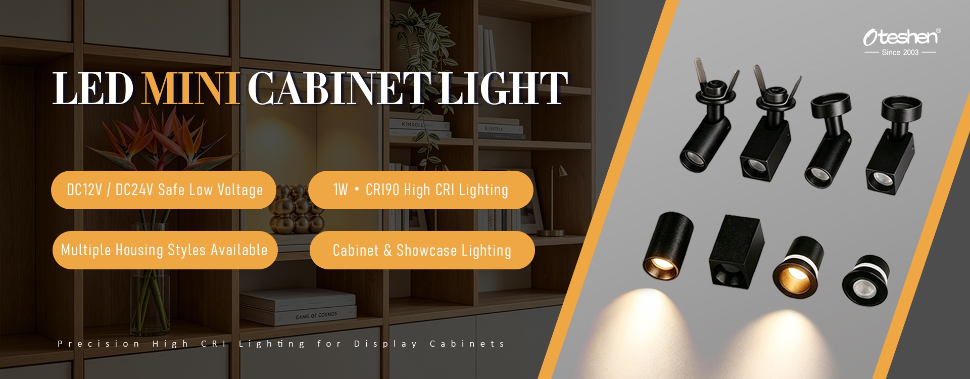  OTESHEN LED mini cabinet light banner, DC12V DC24V high CRI90 LED spotlights for cabinet showcase display lighting, multiple aluminum housing styles