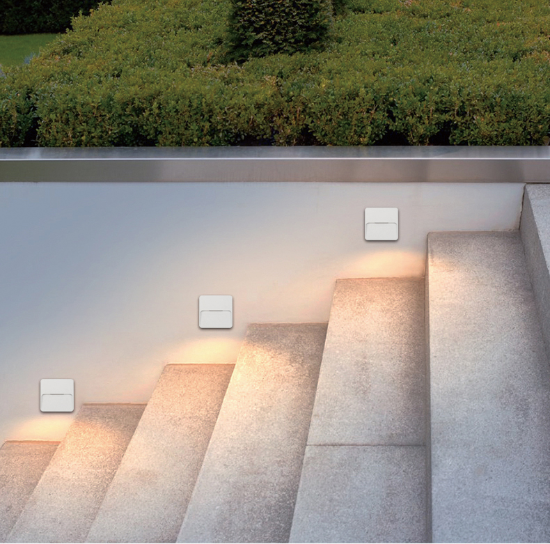 Square flush recessed LED step light LBD1114-2, 2W 100lm, 75&deg; downward beam, horizontal louver anti-glare cover, IP65 waterproof, black white PC plastic, dimension 120&times;120&times;12mm, ultra thin skirting stair light 2-year warranty