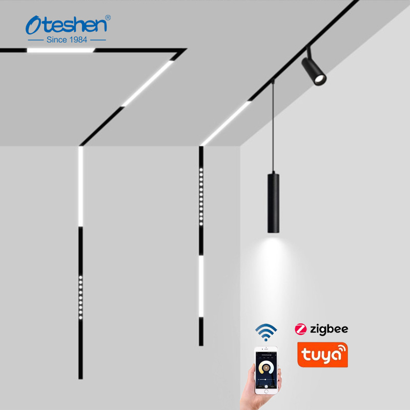 Smart magnetic track lighting system in modern interior with WiFi control