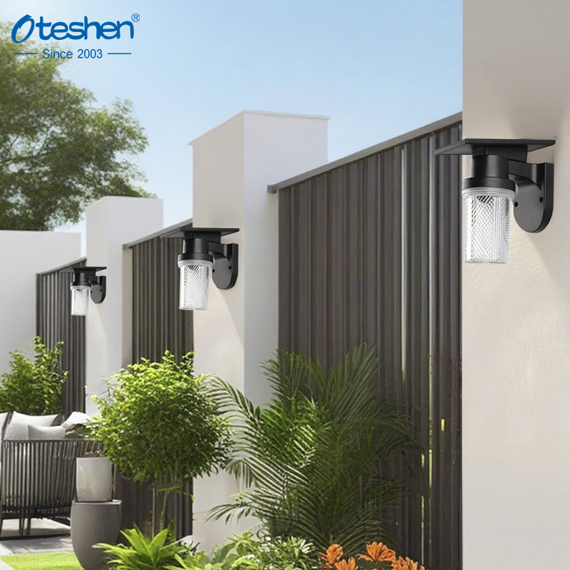 Oteshen SL1932DT diagonal texture LED solar wall light, 0.9W textured lampshade IP54 waterproof outdoor garden wall lamp with remote control and 1800mAh battery