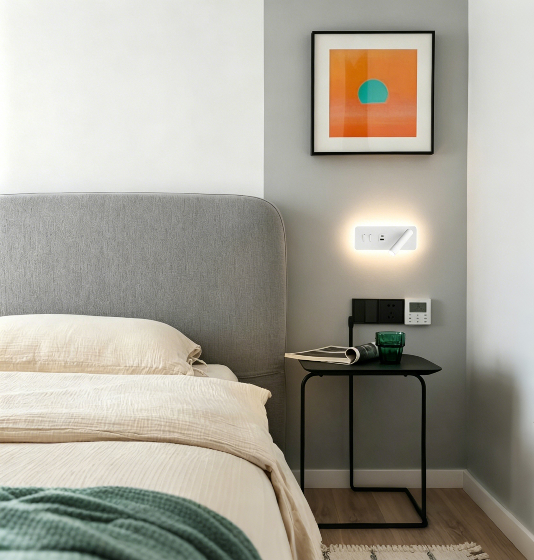 9W dual source hotel reading wall lamp Oteshen LBD6820CD-9 with USB Type-C charging port, rotatable bedside wall light