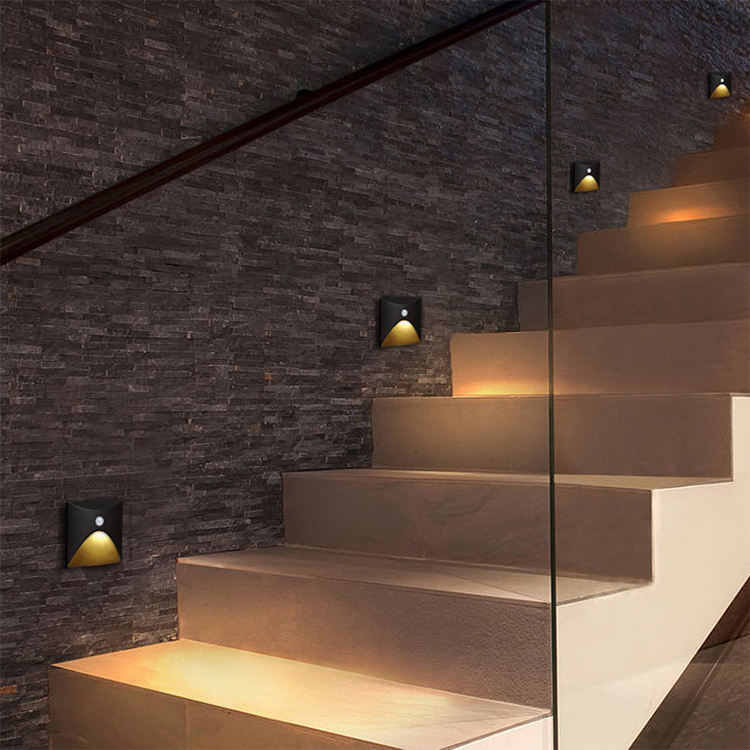Oteshen 3W IP65 human infrared motion sensor LED step light, round & square black white aluminum stair wall lamp with auto 30s delay off, for villa corridor courtyard stairway lighting