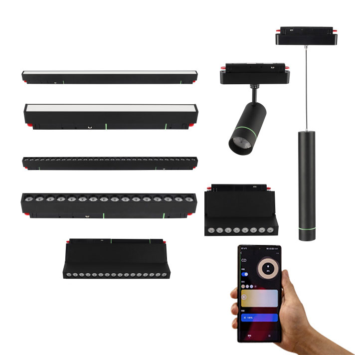 Complete magnetic track light system kits including rail spot light pendant and controller