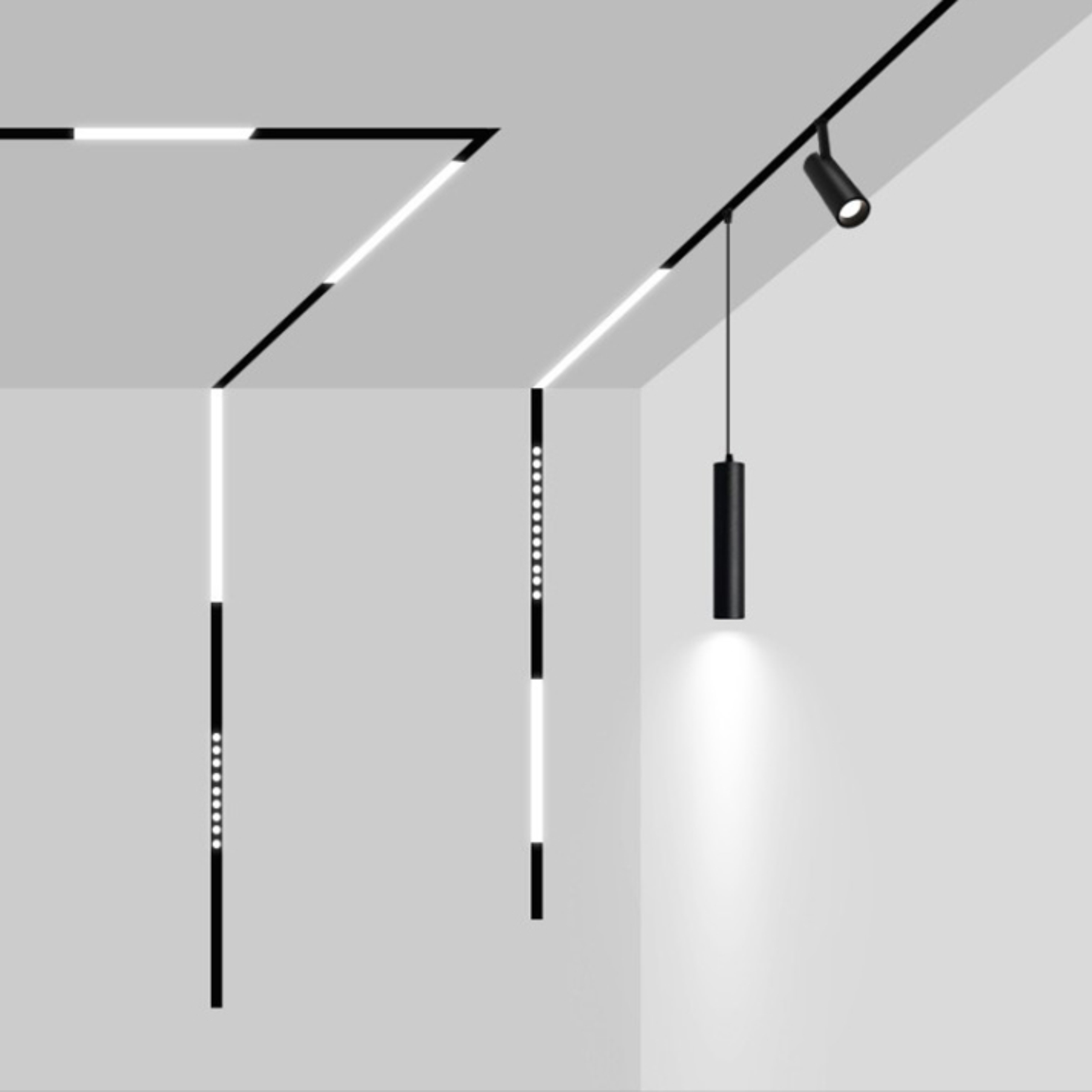 Magnetic LED pendant light TX2540S-14 hanging in dining room interior