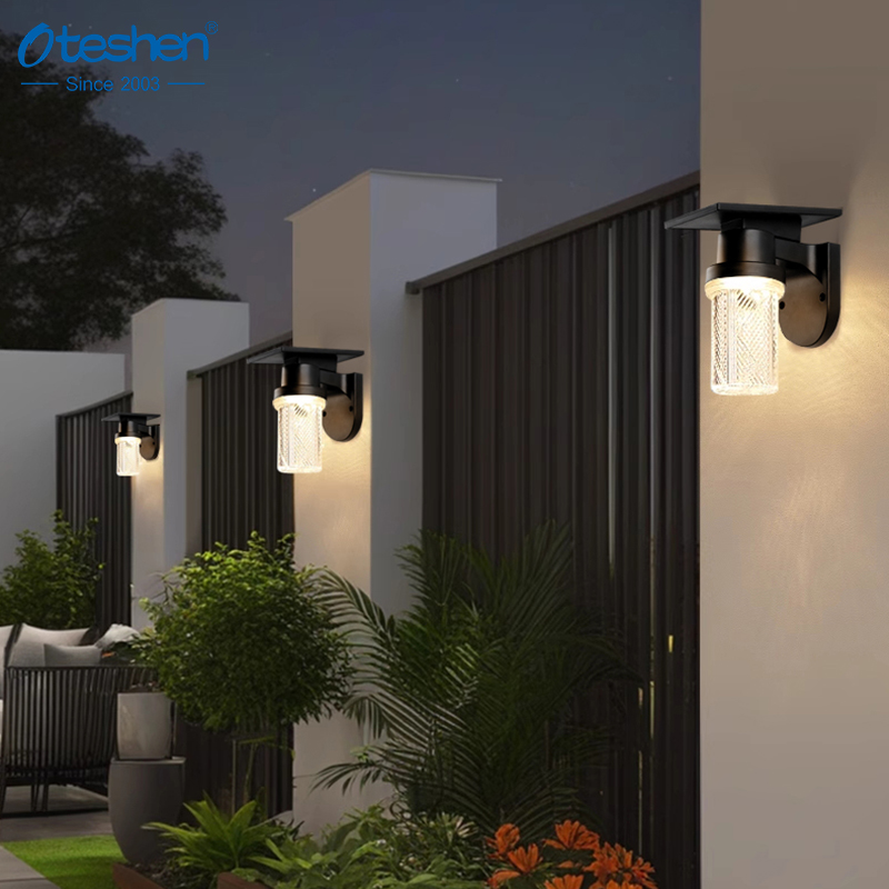 SL1932DT LED solar wall light Oteshen modern textured wireless solar porch sconce
