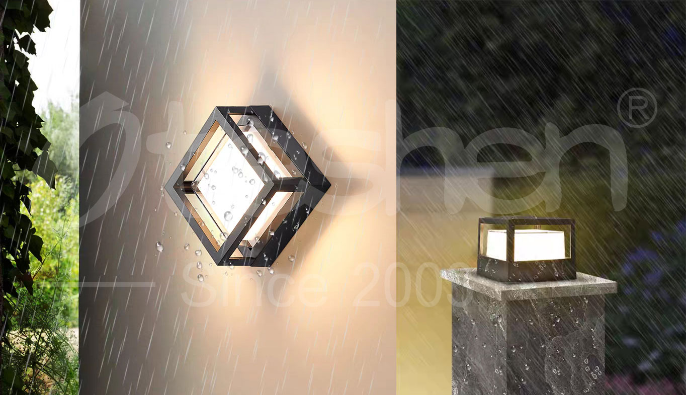 Oteshen IP65 waterproof outdoor LED wall light working stably in rainy villa garden walkway landscape lighting