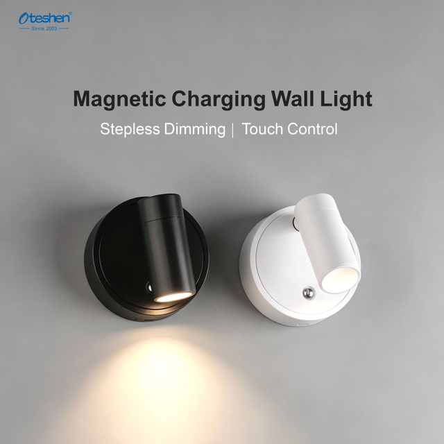 1W 30&deg; No Wiring Magnetic Charging Touch Control LED BEDSIDE LIGHT, Rechargeable Stick-on Wall Reading Lamp Oteshen LBD71010-1