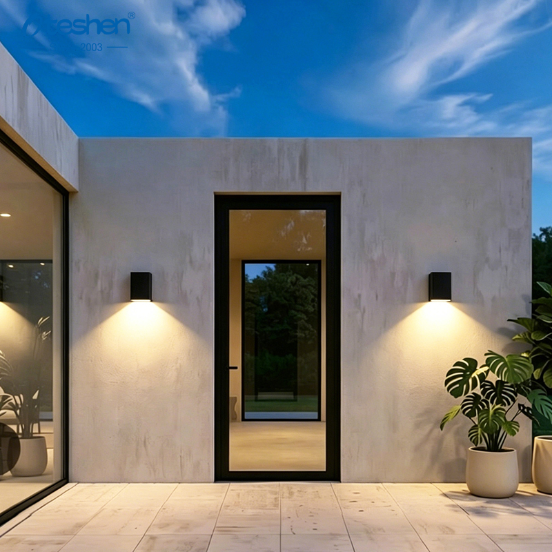 Oteshen LBD2750B-4 IP65 مصباح حائط LED خارجي مقاوم للماء، شمعدان حائط خارجي مضاد للأشعة فوق البنفسجية 4 وات مع ملصق ضوء زخرفي مجاني لإسقاط متعدد الشعاع، مصباح حائط أبيض وأسود لإضاءة مدخل حديقة الشرفة والفيلا