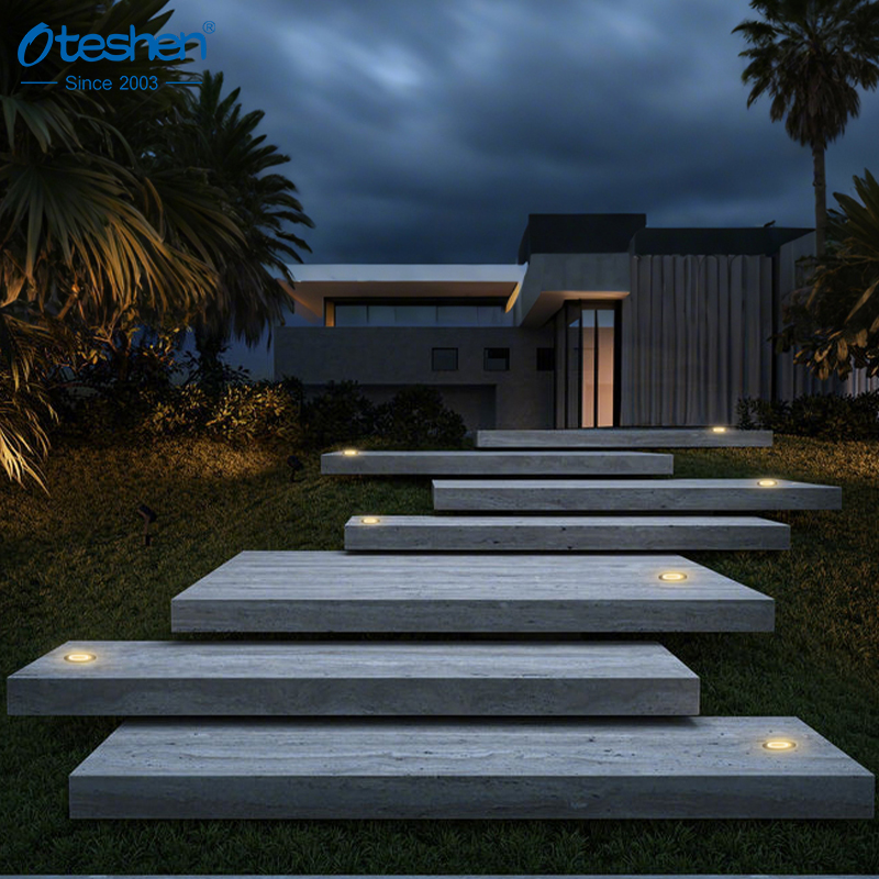Oteshen 3W LED Recessed Inground Light, Model LDM0120C-3 round trim and LDM0120D-3 square trim, 103&deg; wide beam IP67 outdoor buried step light