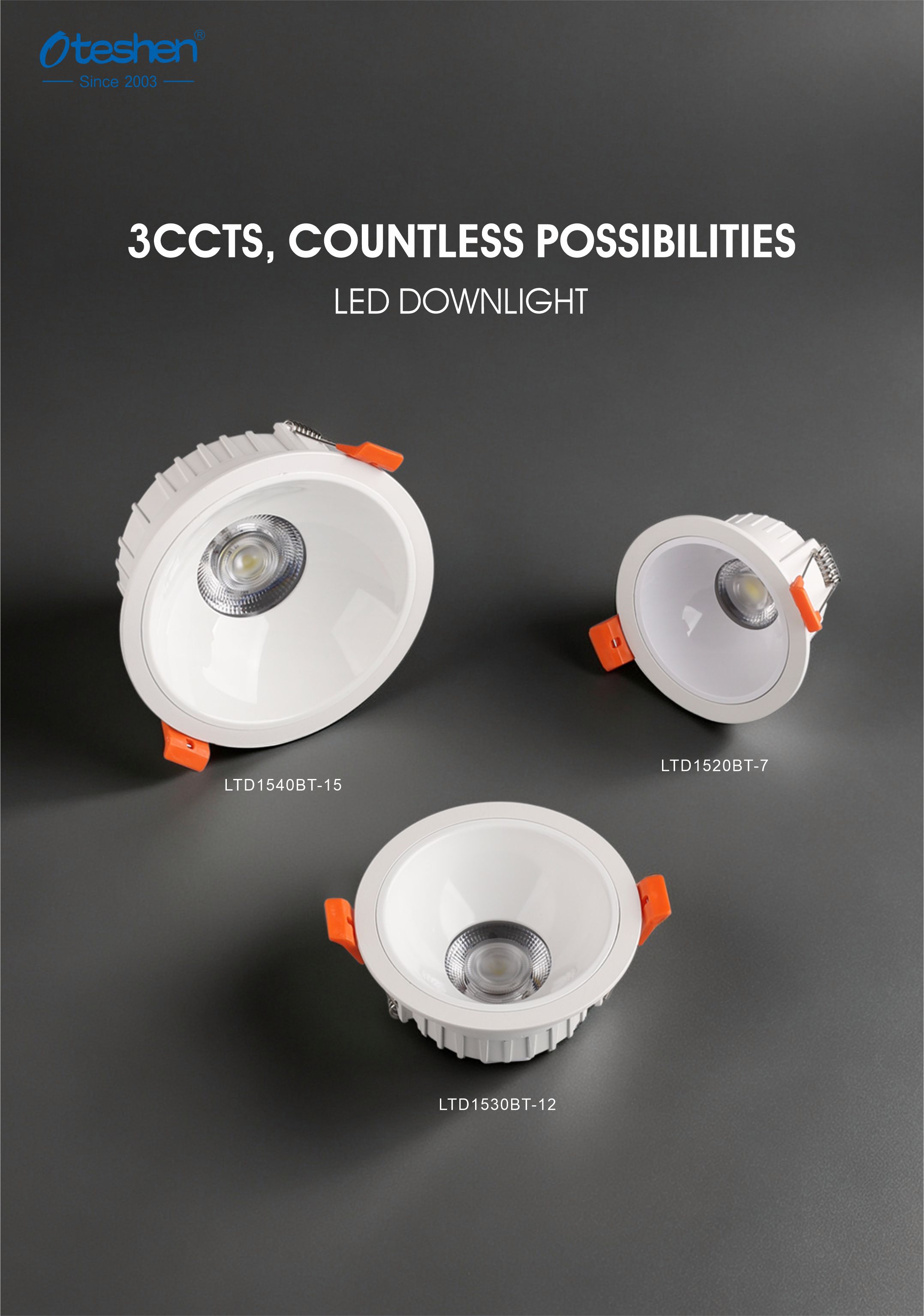 Wholesale Oteshen 3CCT LED recessed downlight, multi size anti-glare ceiling downlight for distributors