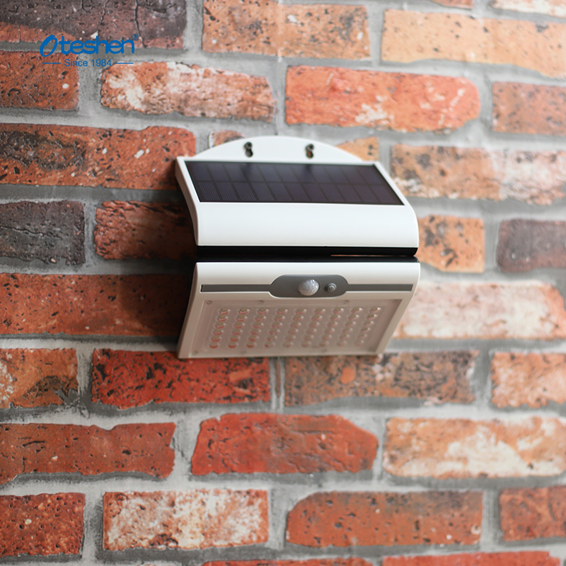 Oteshen SL1924 LED solar wall light, 4.5W motion sensor IP44 waterproof outdoor security porch lamp with ABS housing and built-in 3000mAh battery